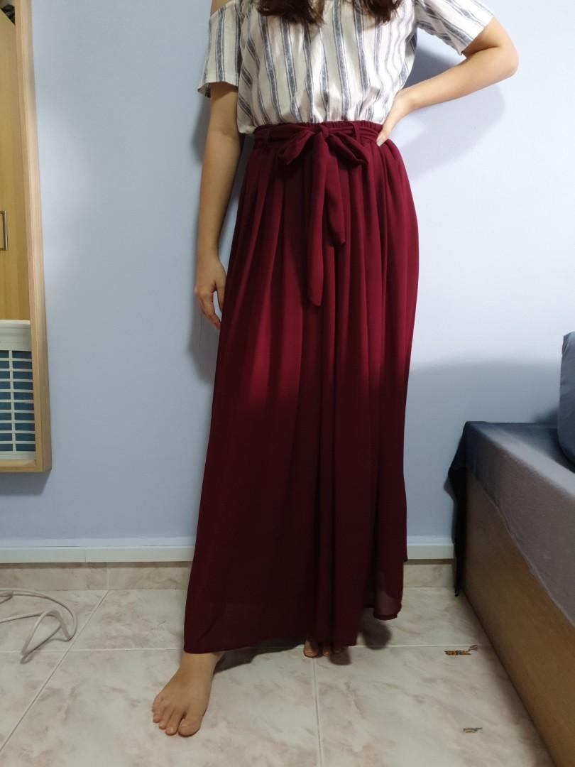 chiffon maxi skirt maroon