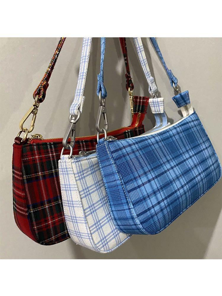 Plaid zip outlet up baguette bag