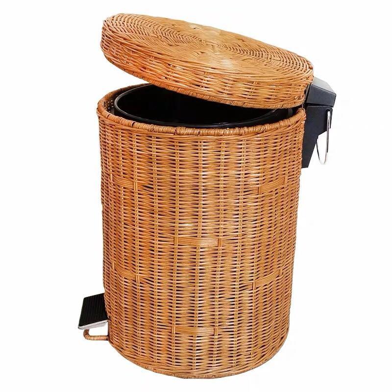 po hand woven rattan trash bin trash can dustbin with lid foot operated furniture home living cleaning homecare supplies waste bins bags on carousell