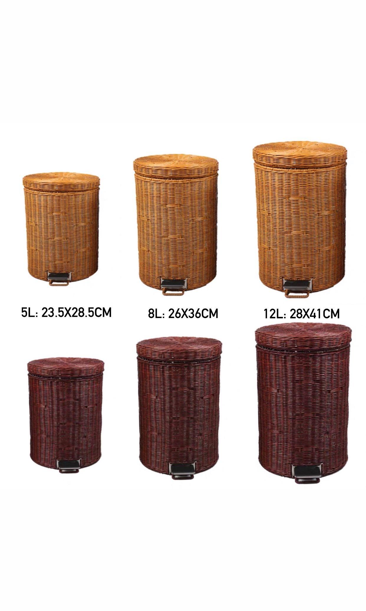 po hand woven rattan trash bin trash can dustbin with lid foot operated furniture home living cleaning homecare supplies waste bins bags on carousell