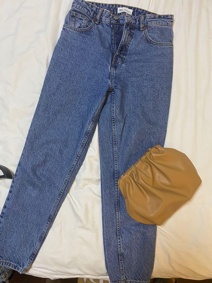 Rare always sold out Zara mom jeans in navy blue, Women's Fashion
