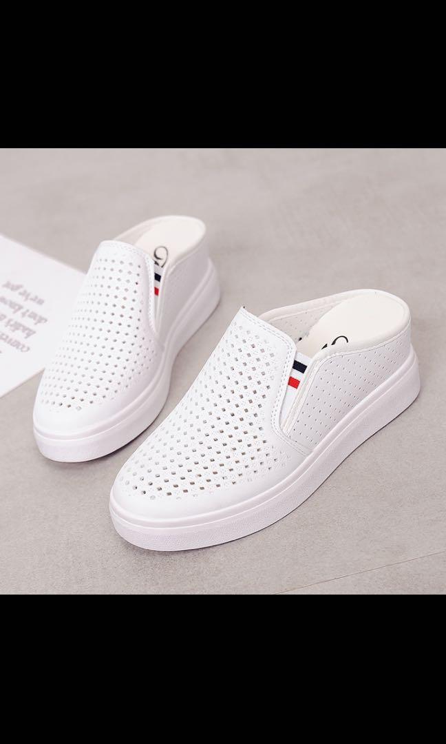 White slip on platform shoes online