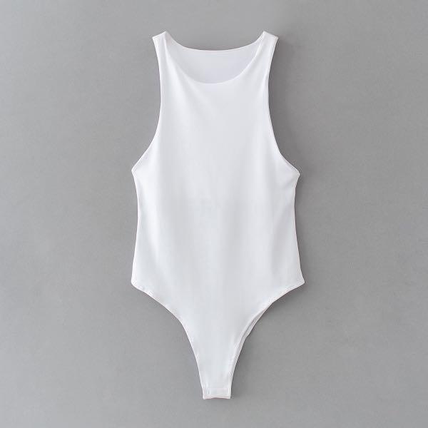 White sleeveless bodysuit Clearance
