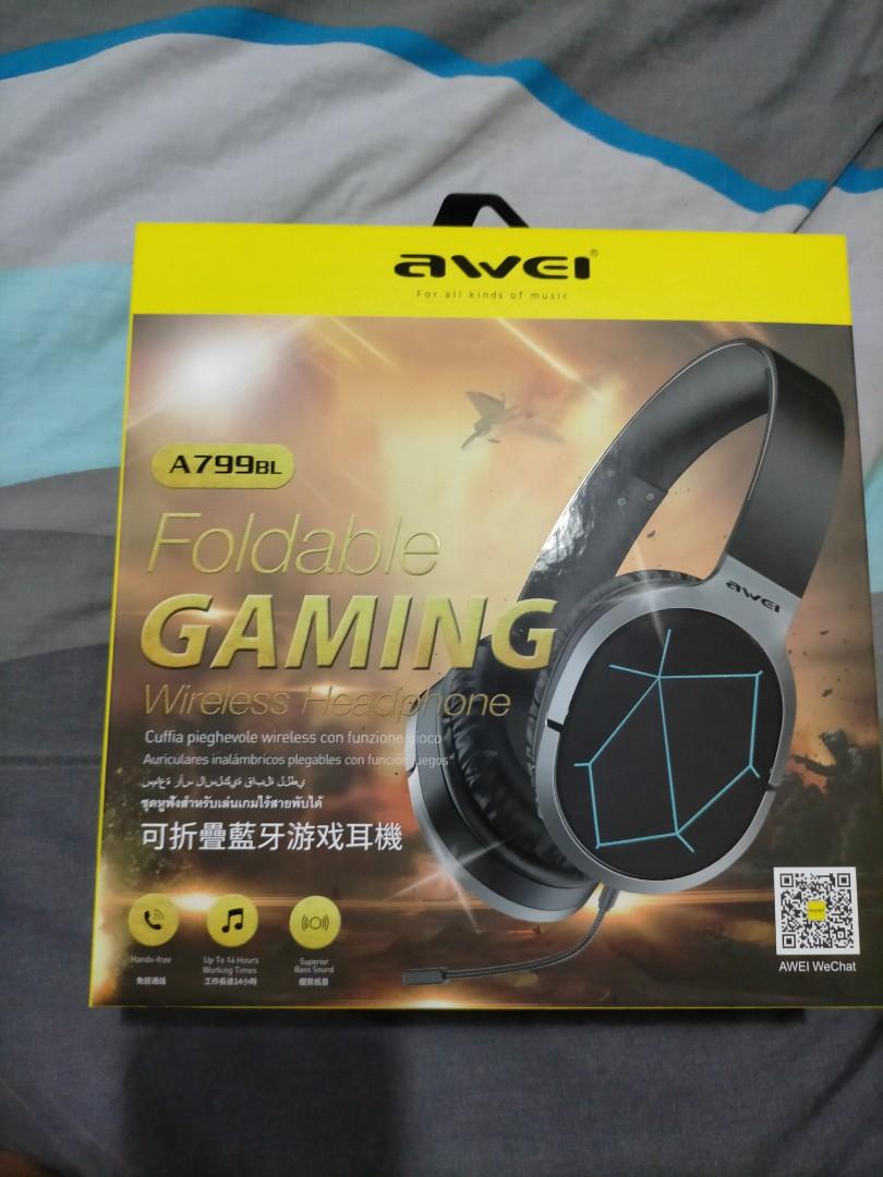 Awei A799BL Foldable Gaming Headphone (Category: Headphones & Headsets) located in Quezon City. Submitted by jmp13 (Listing ID 1031172806, Image 1). Description: Awei A799BL foldable gaming headphone wirless hands free up to 14 hrs working time superior bass sound bnew never been used rfs: this was a gift but not needed thats why i intend to sell php850 for shipping only pm for inquiries.