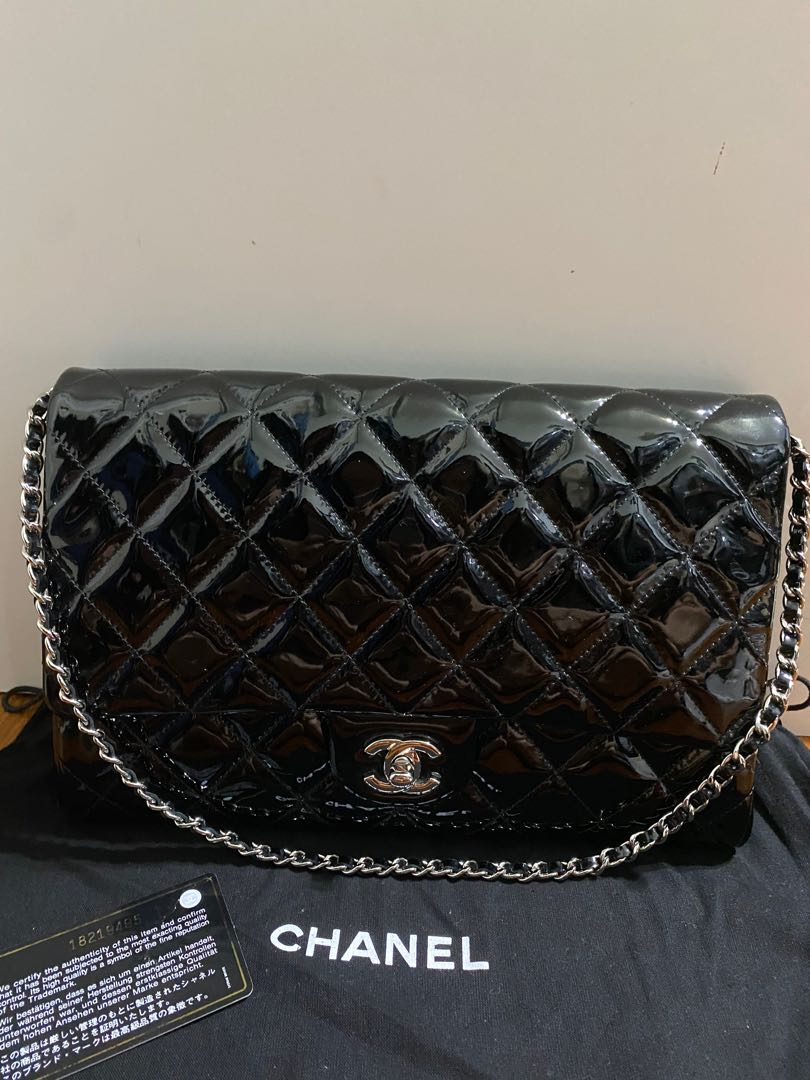 Chanel Clutch with Chain Patent Black Leather SHW Luxury Bags