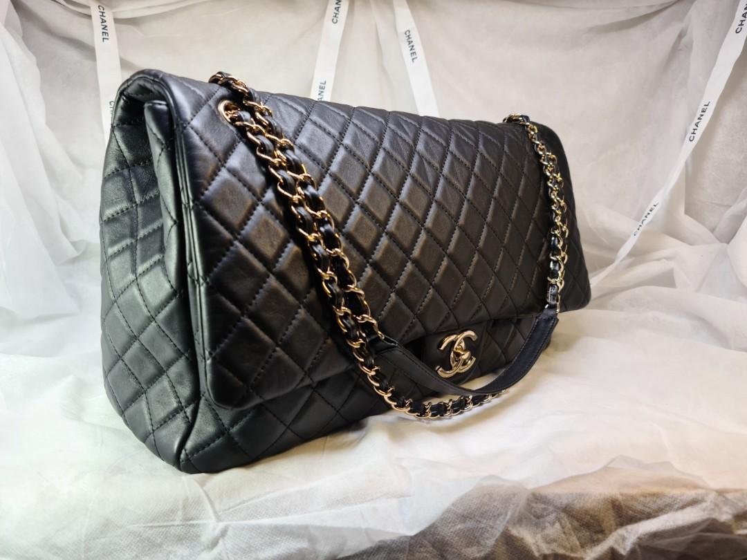 CHANEL Calfskin Quilted XXL Travel Flap Bag Black 221606