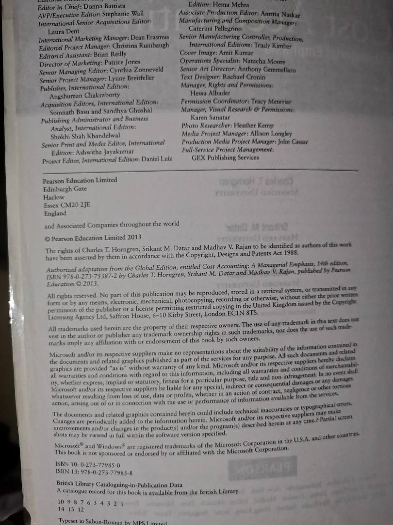 Cost Accounting (Category: Textbooks) located in Caloocan City. Submitted by dianethriftstore (Listing ID 1031182782, Image 2). Description: Cost Accounting by Horngren 2013 White paper.
