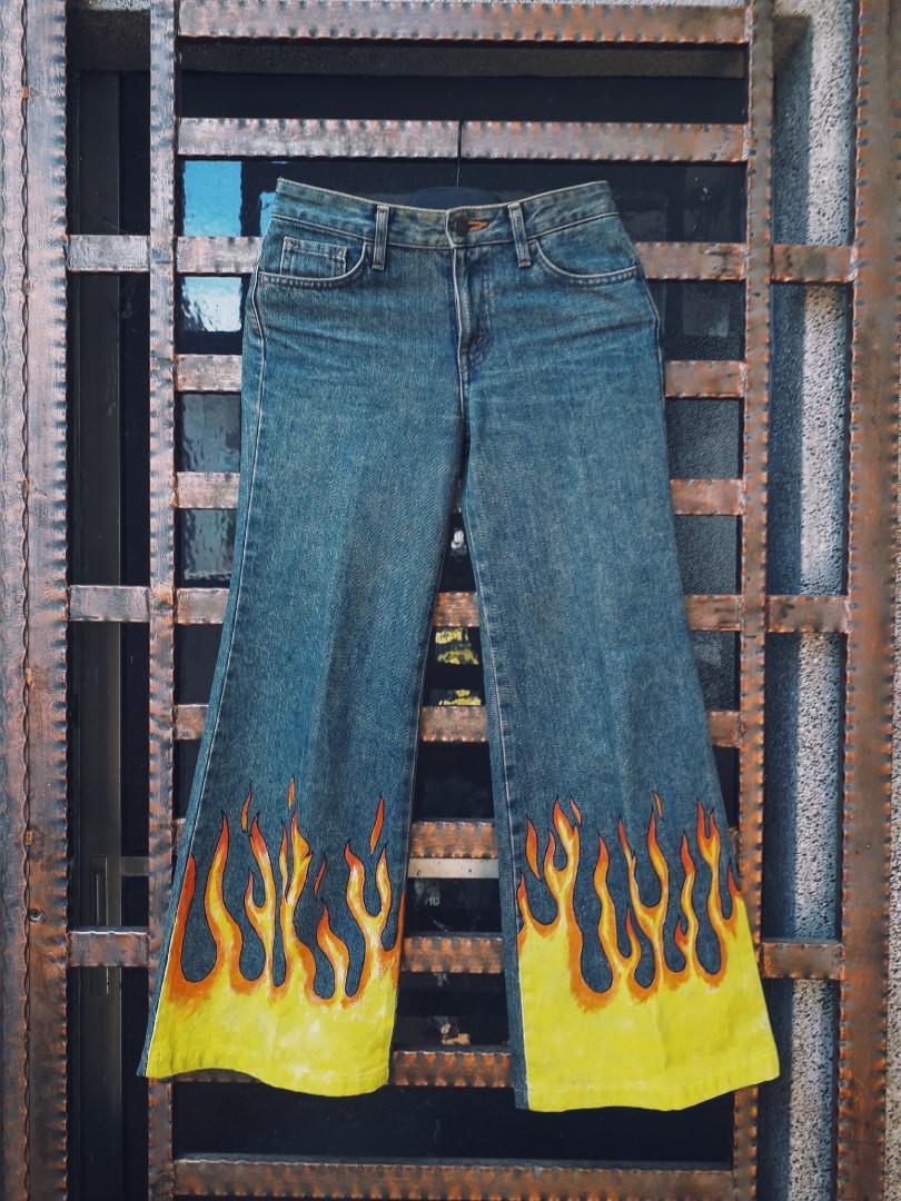 Jeans with flames on the bottom clearance