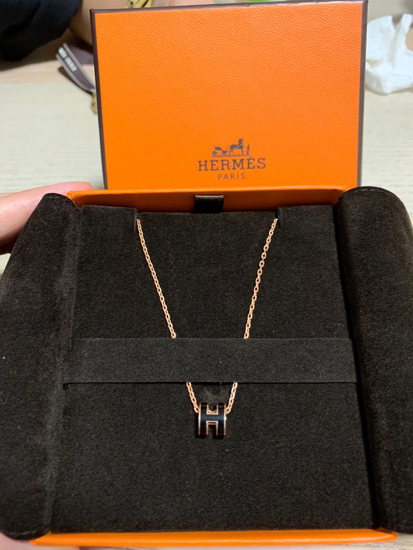 Hermes頸鏈 mini pop H 黑玫瑰金, 名牌, 飾物及配件 - Carousell