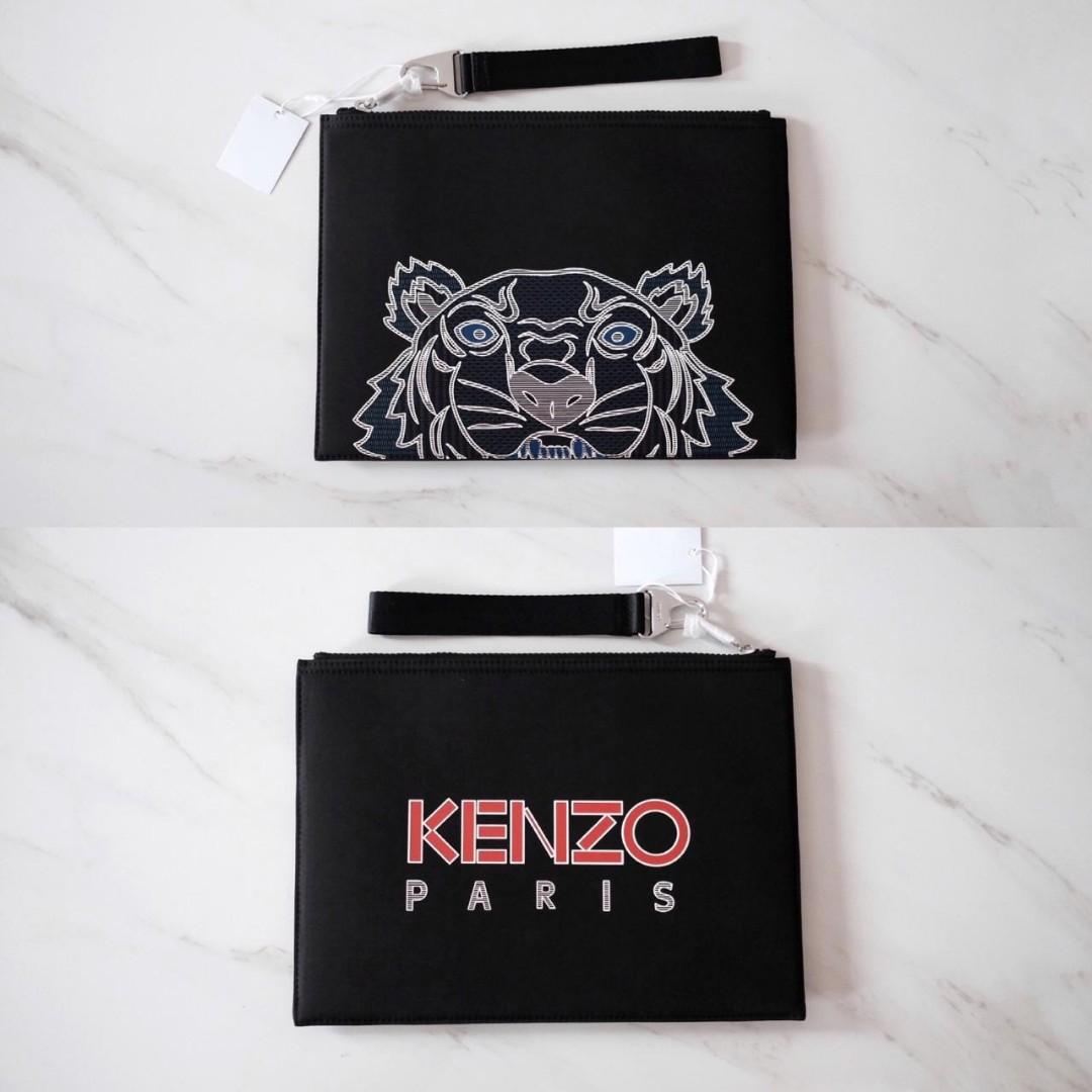 Kenzo Clutch Pouch Pochette Signature A4 Black Letter