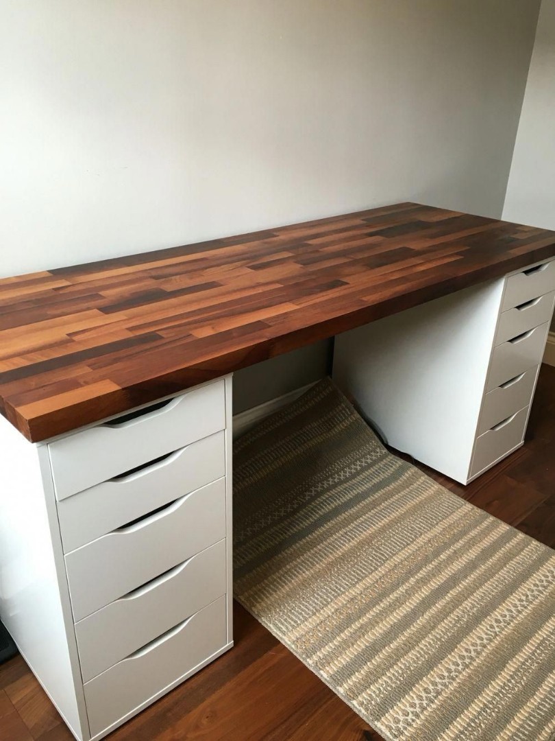 Mahogany wood table top, alex drawers, computer desk, Furniture & Home