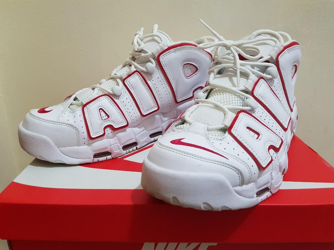nike uptempo mens red and white