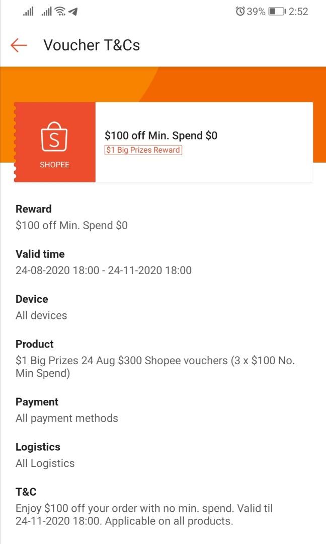 Shopee 100 Cash Voucher No Min Spend On Any Item Tickets Vouchers Vouchers On Carousell