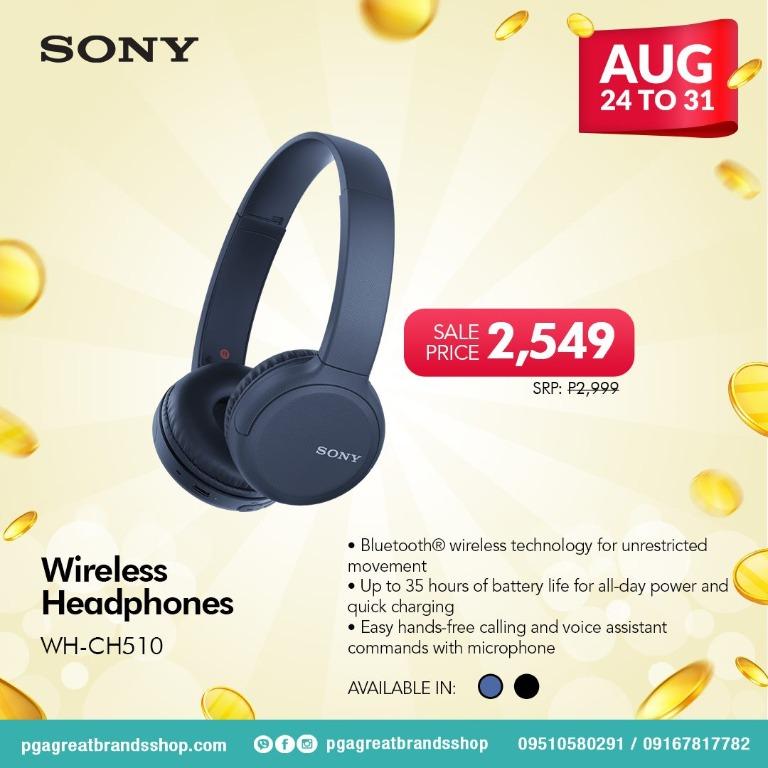 Sony Wireless Headphones Wh Ch510 Wireless Bluetooth On Ear Headset With Mic For Phone Call Blue Sale Sale Audio Headphones Headsets On Carousell