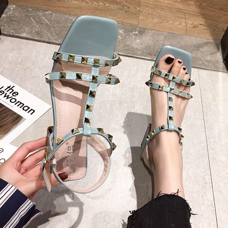 Studded Sandals with Chunky Heels size 35 44 Women s Fashion