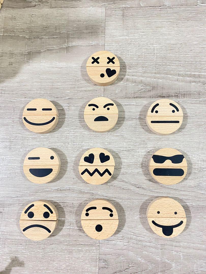 Wooden emotion blocks emoji mix match sensory play montessori feelings grimms wood sensory play