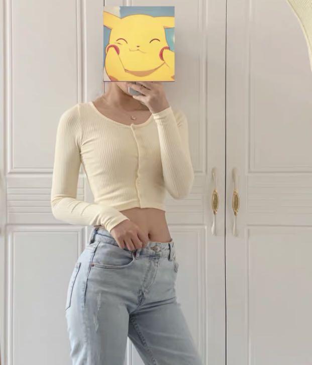 yellow ribbed long sleeve top