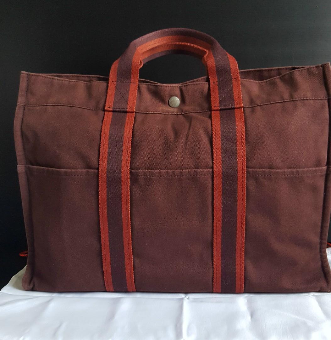 100% Authentic Hermes Herline Canvas Forre Tote MM, Luxury, Bags & Wallets  on Carousell