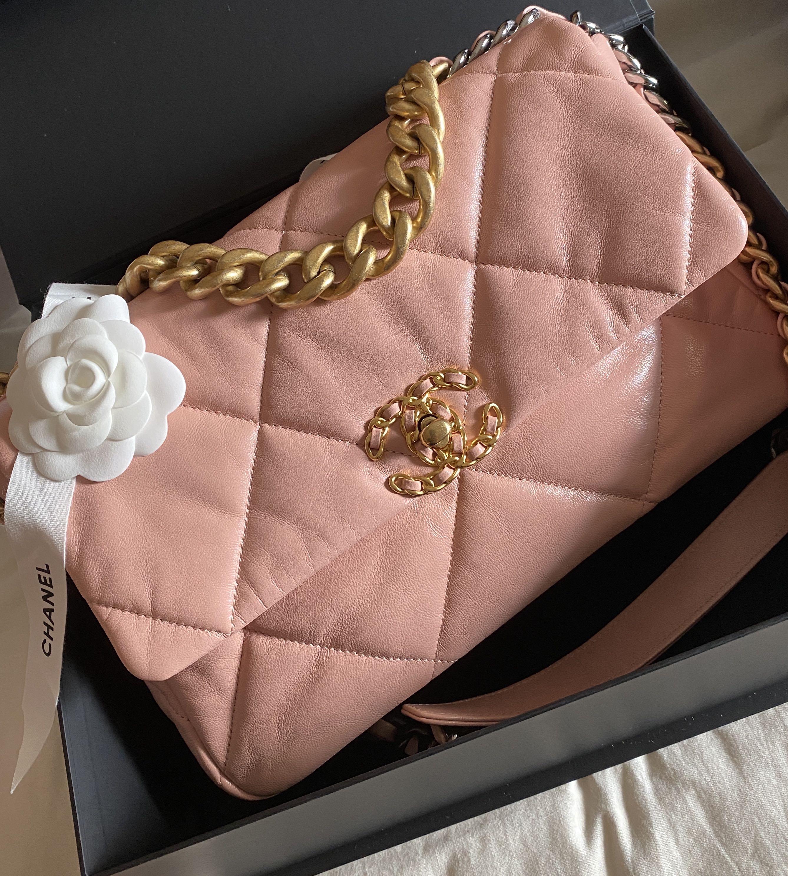 Chanel 19 bag in baby pink medium , Luxury, Bags & Wallets on