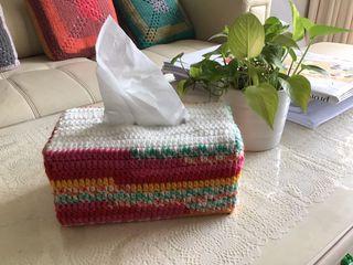 Crochet tissue box cover.