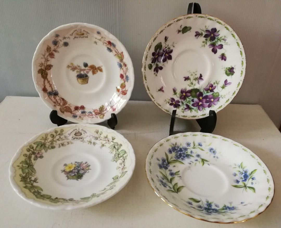 England Saucers (Category: Dinnerware & Cutlery) located in Muntinlupa City. Submitted by mcjek1026 (Listing ID 1031255287, Image 2). Description: Vintage Royal Albert & Royal Doulton Brambly Hedge saucers from England. 4 pcs for ₱1,200.00 only. No chips! Pls check pics to appreciate. Royal Doulton already sold..