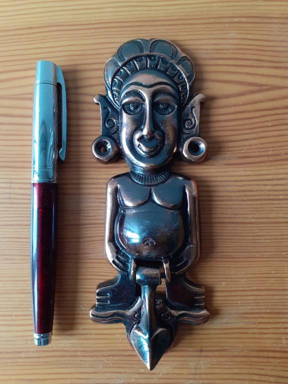 Hindu God Copper Toned Door Knocker (Category: Soil & Fertilisers) located in Paranaque City. Submitted by donjuan_thegreat (Listing ID 1031425276, Image 2). Description: Item in very good vintage condition, With spring mechanism on Penis of figure for knocking, Material: Iron Dimensions: H 15.5 cm, L 6cm, W 2.5 cm, comes with screws For pick-up in UPS 5 Paranaque or can ship at buyer's expense.