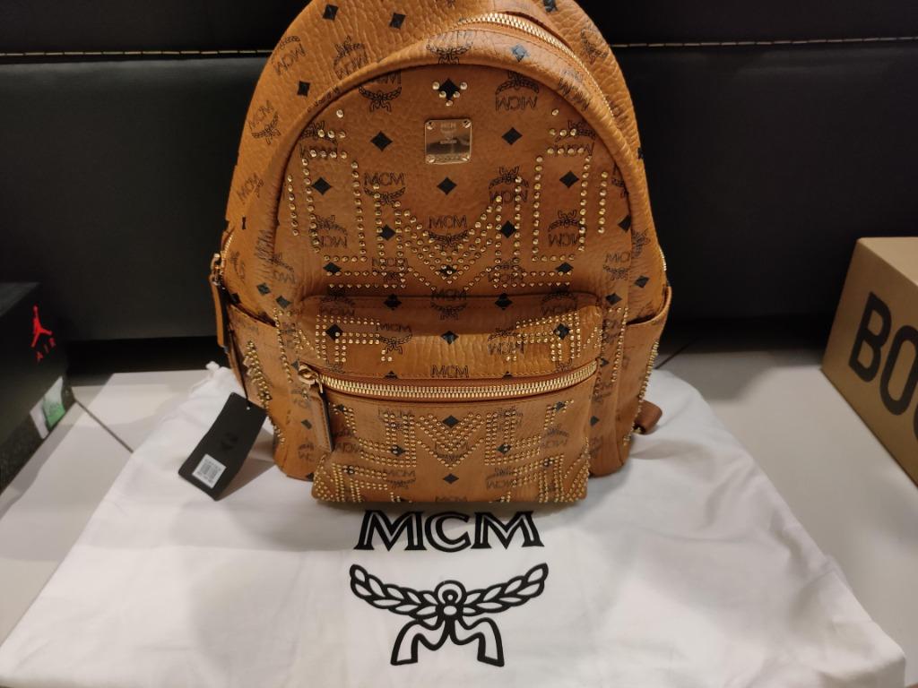 MCM Stark Backpack Visetos Gunta M Studs Medium Cognac
