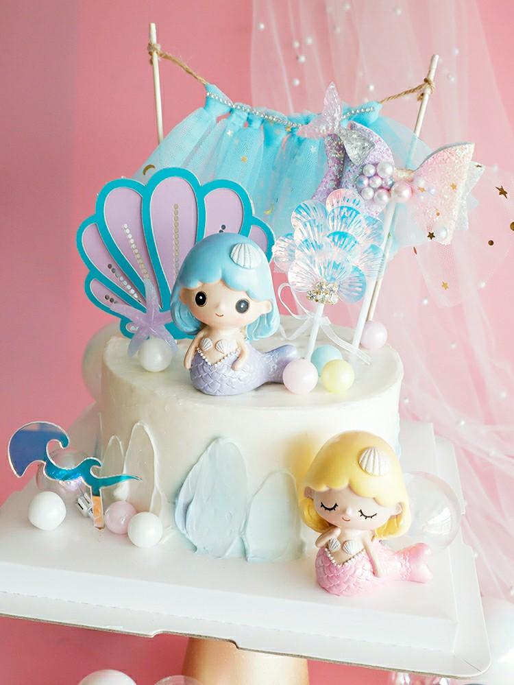 Full Set Mermaid Theme Cake Toppers Set Birthday Theme Mermaid Under The Sea Princess Birthday Design Craft Others On Carousell