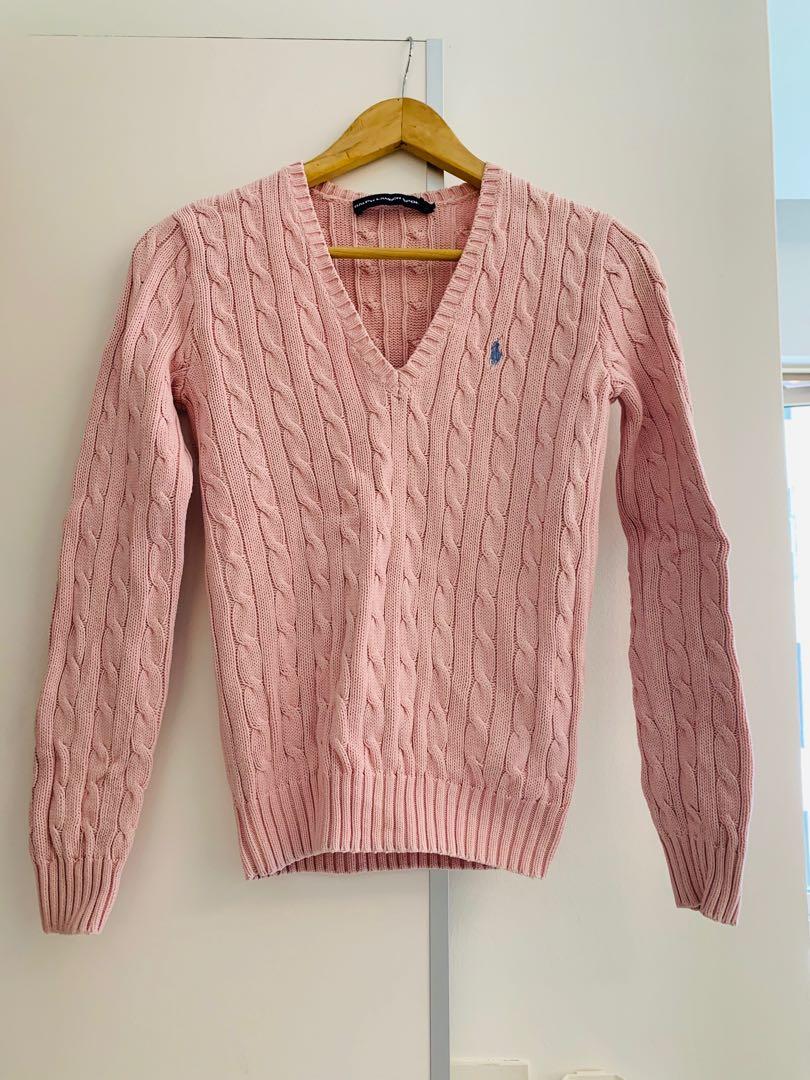 Polo Ralph Lauren Slim Fit Cable-knit Sweater Pink, Women's Fashion, Tops,  Shirts on Carousell