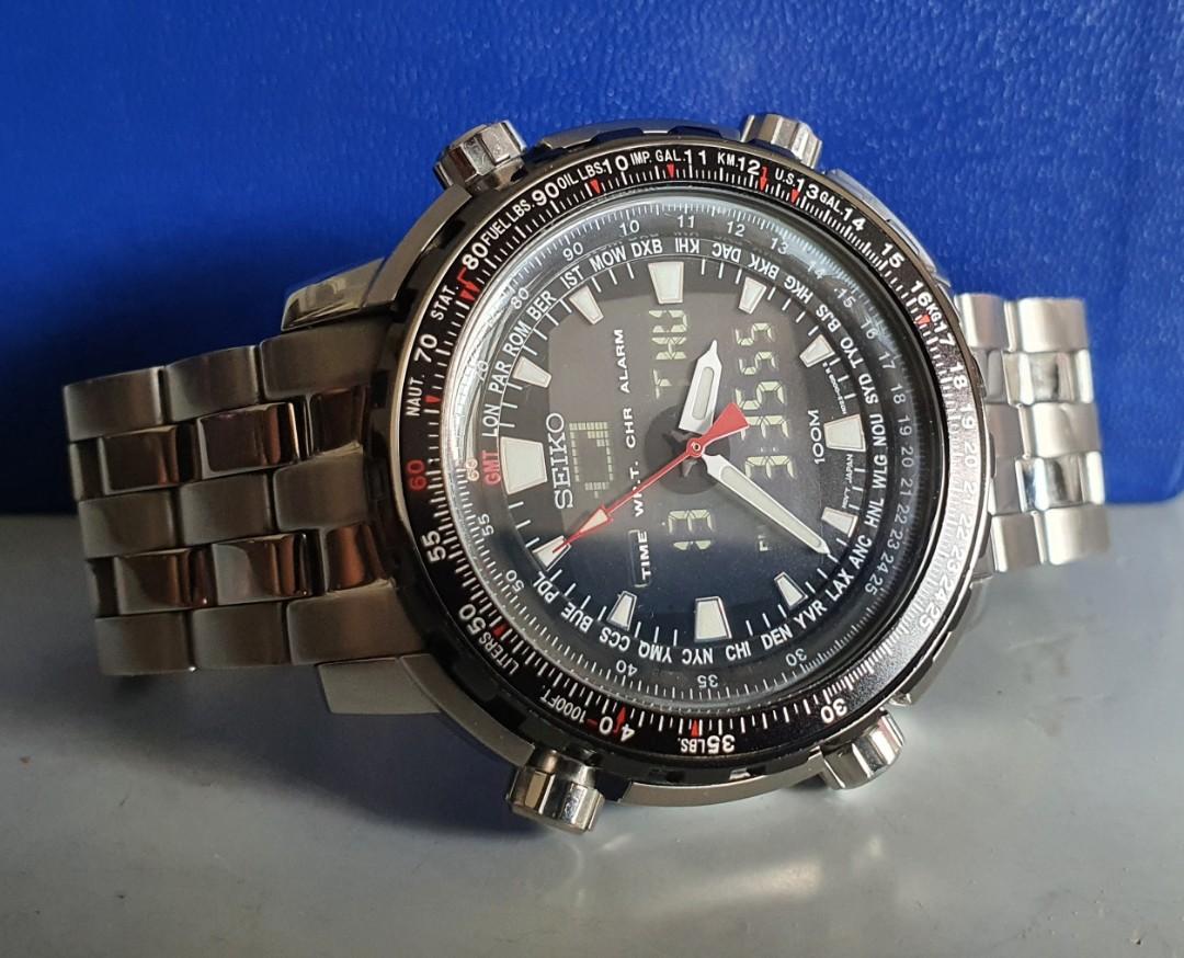 Rare Seiko SNJ017 Analog Digital World Time Flight Chronograph Men's Watch,  Men's Fashion, Watches & Accessories, Watches on Carousell
