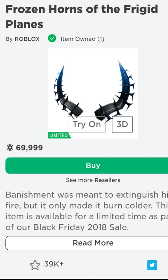 Roblox Frozen Horns Of The Frigid Planes Toys Games Video Gaming In Game Products On Carousell - fire horns roblox