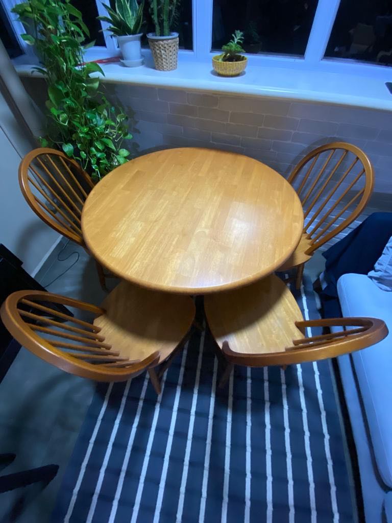 Round wooden table + 4 Chairs, Furniture & Home Living, Furniture