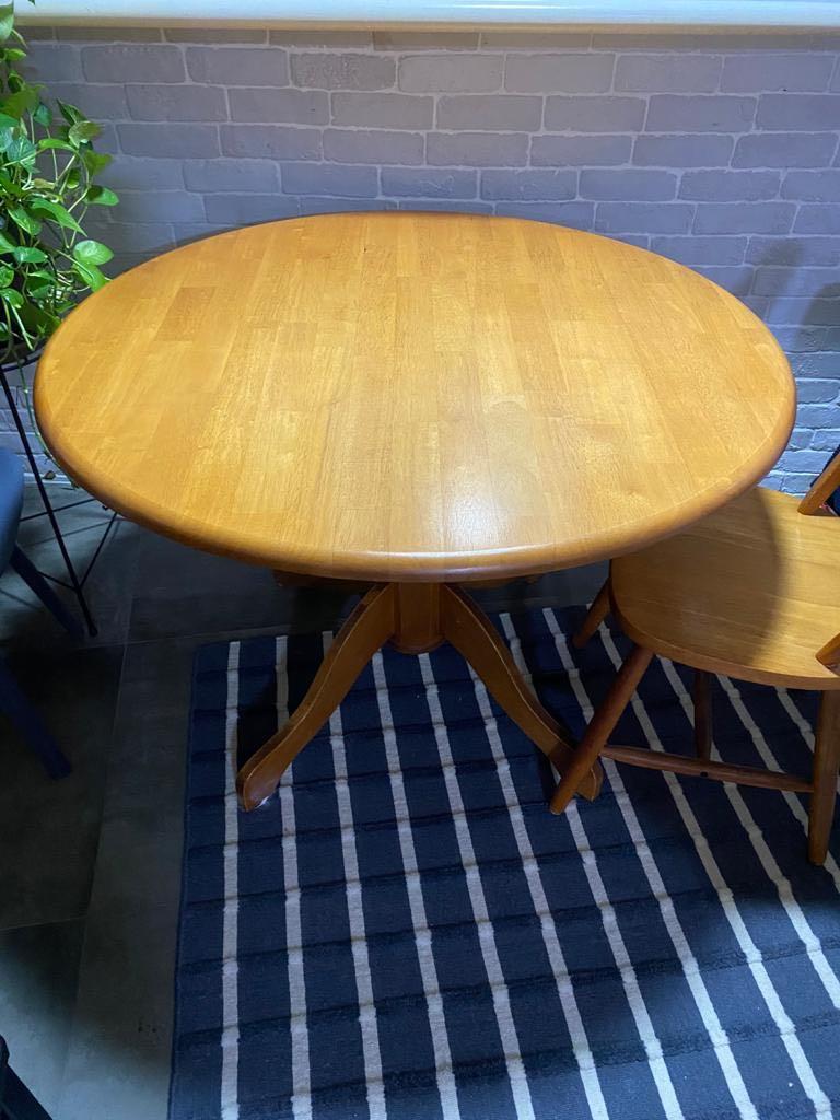 Round wooden table + 4 Chairs, Furniture & Home Living, Furniture
