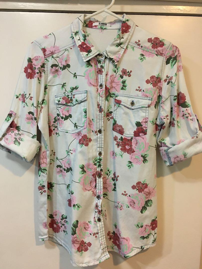 Women s Floral Polo long Sleeve
