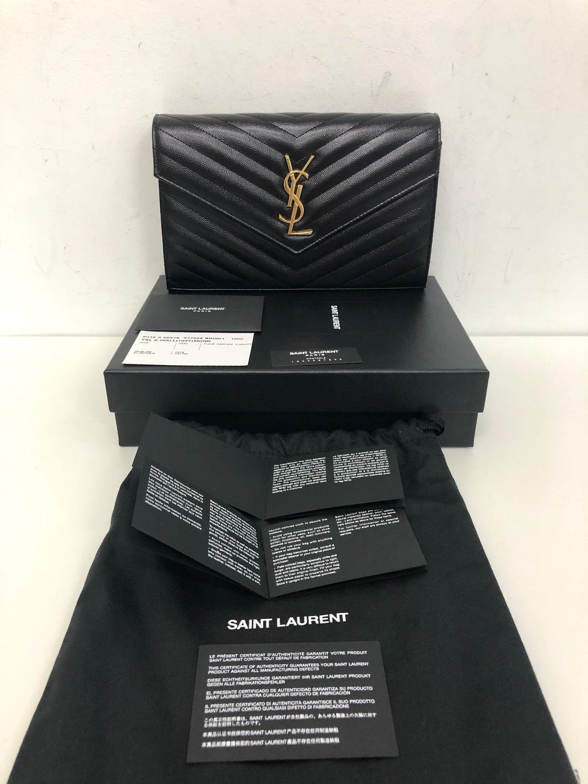 Saint Laurent YSL Monogram Cassandra Chevron Matelasse Envelope Chain  Wallet in Dusty Grey Grain De Poudre - SOLD