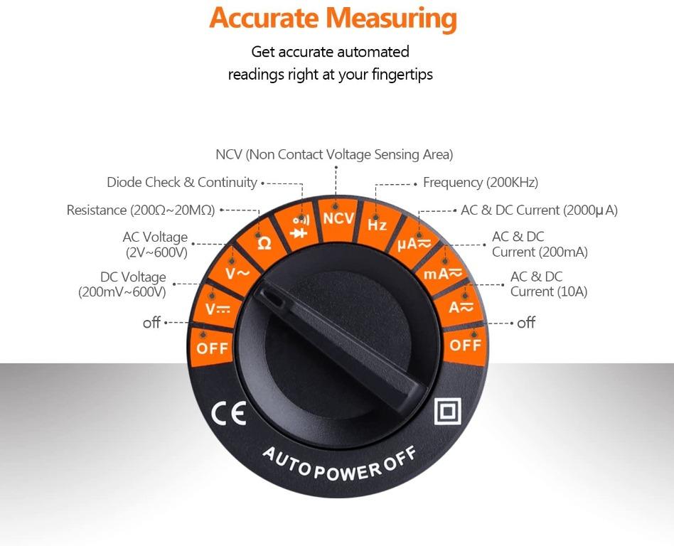 1347 Digital Multimeter Auto-ranging with NVC, Test Amp Voltage Ohm ...