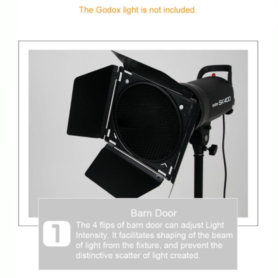 Godox 7 Fish Scale Pattern Standard Reflector Diffuser BD-04 Barn Door with Honeycomb Grid and 4 Color Gel Filters