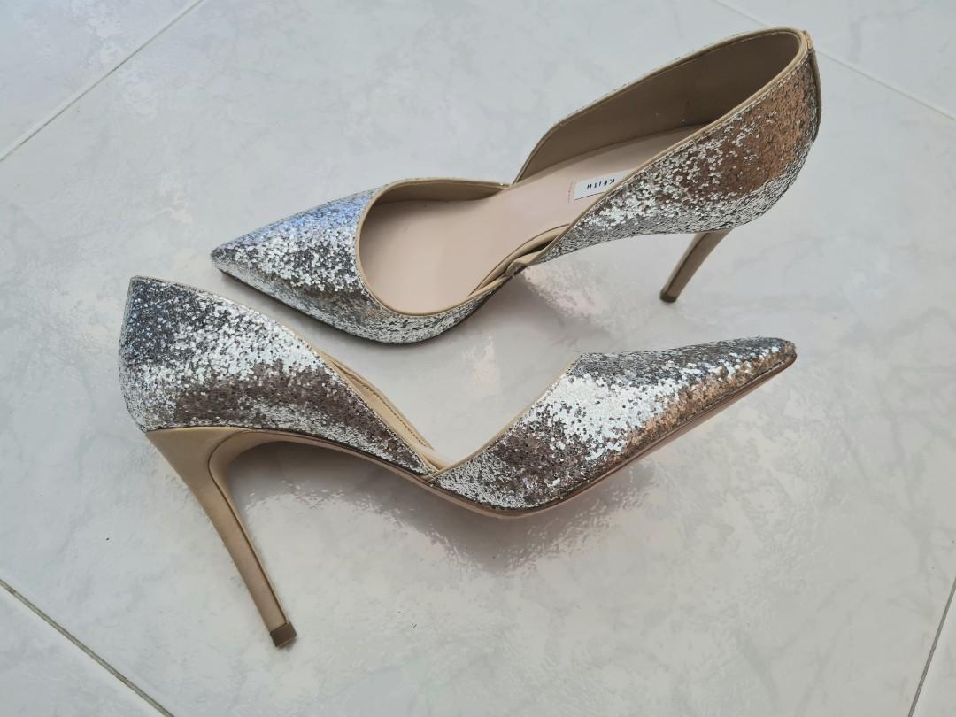 silver glitter stiletto heels