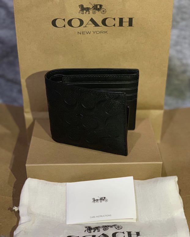 COACH Compact ID wallet in signature leather, Men's Fashion, Watches