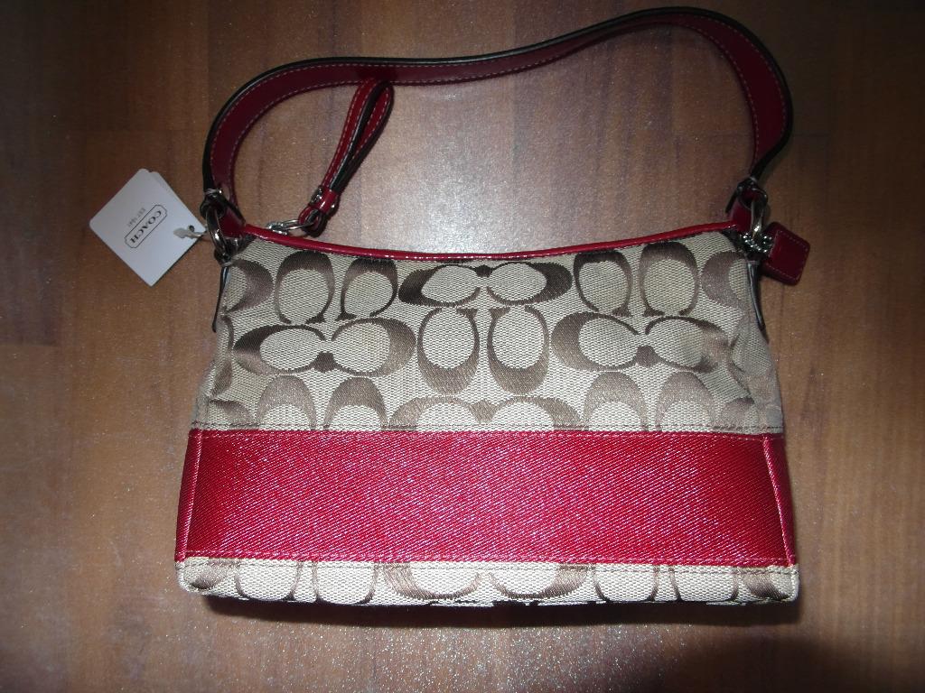 Coach purse sales with red stripe