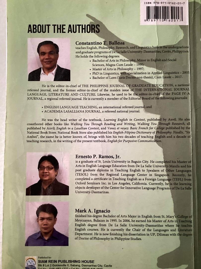 ENGLISH FOR PURPOSIVE COMMUNICATION (Category: Textbooks) located in Cavite. Submitted by bookcel.ph (Listing ID 1031495683, Image 2). Description: .