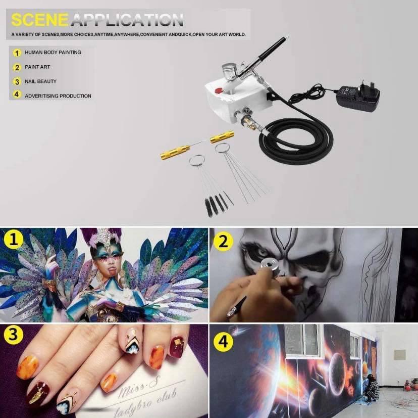 Gocheer Airbrush Kit with Compressor Dual Action Mini Air Brush Kit  Airbrush Gun Set for Painting with 0.2/0.3/0.5mm Needles for Arts Nails  Decor Cake Decor Makeup Model Coloring