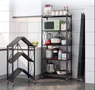 Heavy duty Foldable storage rack with metal layer kitchen bathroom display rack