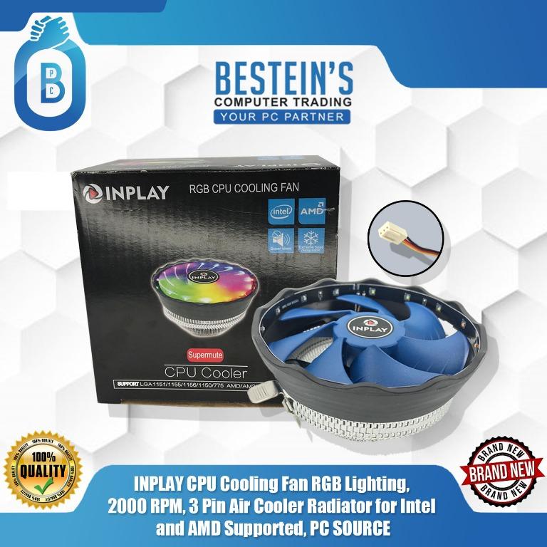 Inplay Cpu Cooling Fan Rgb Lighting 2000 Rpm 3 Pin Air Cooler Radiator For Intel And Amd Supported Pc Source Electronics Computer Parts Accessories On Carousell