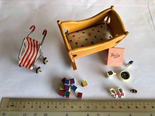 miniature baby cot & baby things (sold separately)