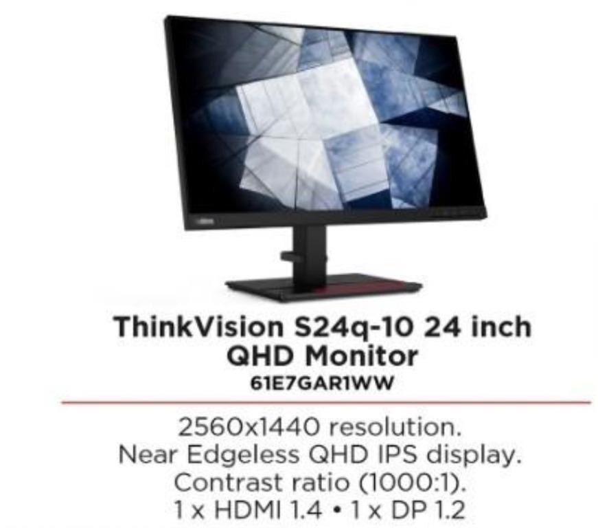 24 Qhd Lenovo Thinkvision S24q 10 24 Inch Monitor 2560 X 1440 Electronics Computer Parts Accessories On Carousell