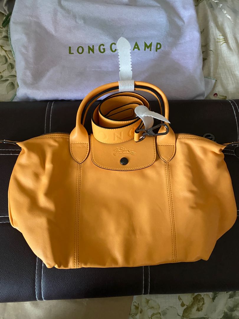 LONGCHAMP PARIS LONGCHAMP Le Pliage Cuir (Black Nickel) Small Top Handle  Bag HONEY