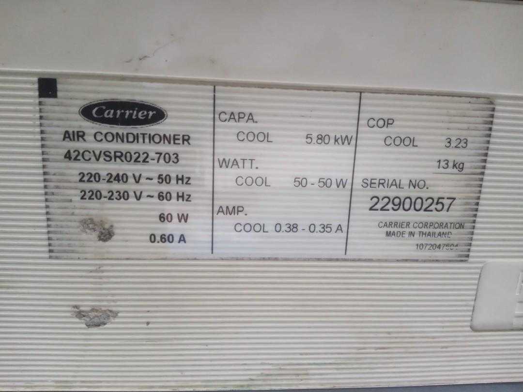 2.5hp inverter Carrier Split type aircon, TV & Home Appliances, Air ...