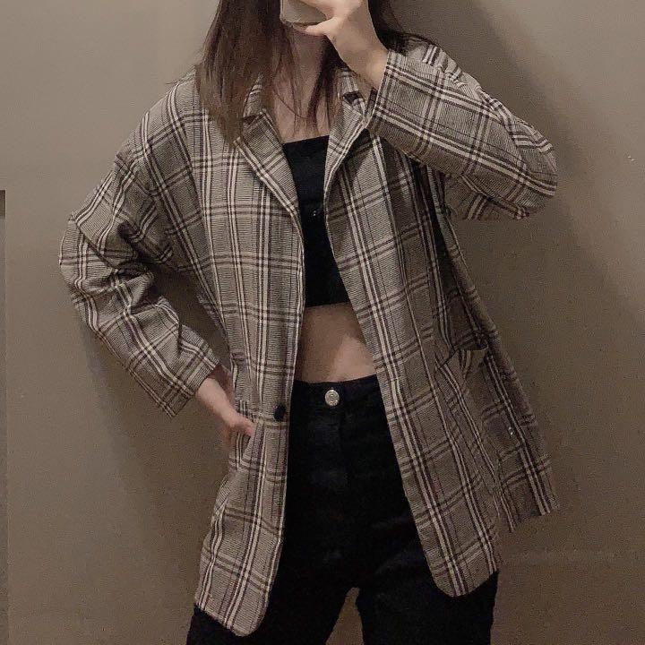 Checkered outerwear outlet