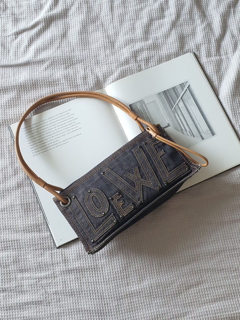 Loewe denim logo shoulder bag, Luxury 